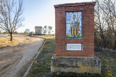 Peleas de Arriba, İspanya. Kral Ferdinand III Kastilya, Valparaiso eski manastır onun birthplace yakınındaki Saint temsil eden boyalı döşeme