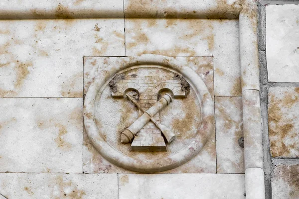 Peleas de Arriba, Spain. Emblem of the Military Engineer Corps of the Spanish Army, in the former site of the Monastery of Valparaiso and birthplace of King Ferdinand III of Castile