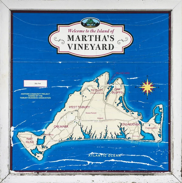 Carte Martha Vineyard Massachusetts Signe Bienvenue Île Avec Océan Bleu — Photo