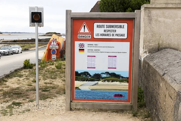 Carantec France Signs Entrance Ile Callot Tidal Island Only Accesible — Stock Photo, Image