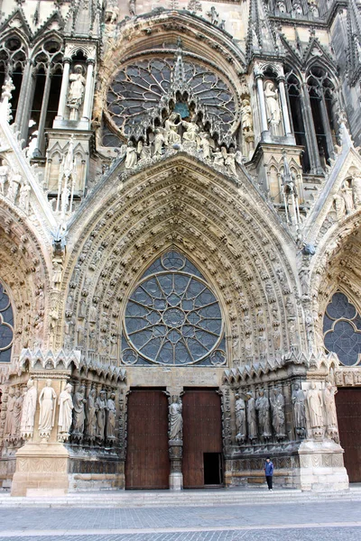 Reims Francia Detalles Catedral Nuestra Señora Cathedrale Notre Dame Importante —  Fotos de Stock