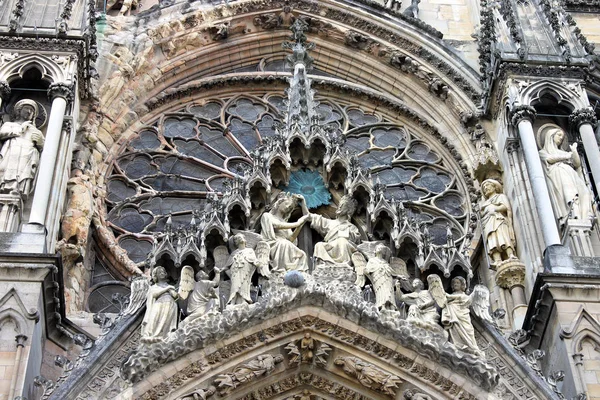 Reims França Detalhes Catedral Nossa Senhora Cathedrale Notre Dame Importante — Fotografia de Stock