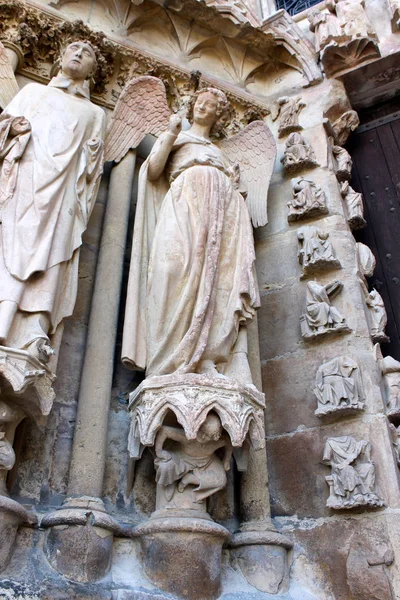 Реймс Франція Ангел Посміхається Ange Sourire Відомої Скульптури Собор Діви — стокове фото