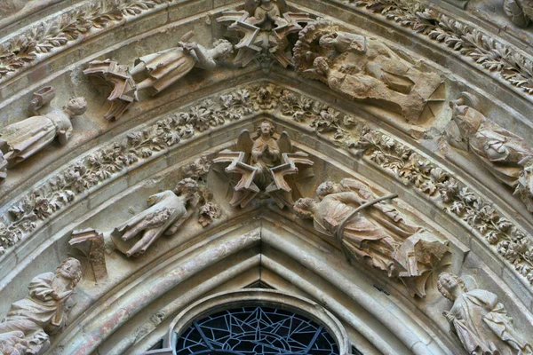 Reims França Detalhes Catedral Nossa Senhora Cathedrale Notre Dame Importante — Fotografia de Stock