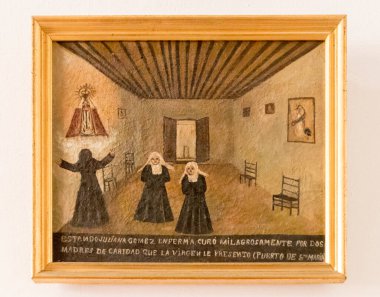 Chipiona, İspanya. Santuario de la Virgen de Regla (Regla Mihrabının Mihrabı) içinde eski-voto (adak adağı))