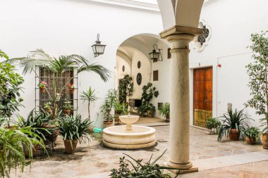 Sevilla, İspanya. Plaza del Cabildo, Sevilla 'nın eski kasabasında duvarlarla çevrili ve yarım daire şeklinde bir meydan.