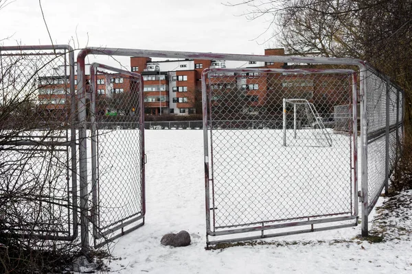Helsinki Finland Empty Football Stadium Covered Snow — Stock Photo, Image