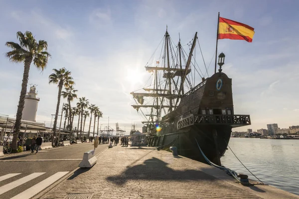 Málaga España Galeon Andalucia Gran Galeón Velero Varios Pisos Puerto — Foto de Stock