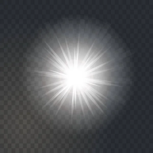 Brillante Resplandor Del Sol Luz Estalló Sobre Fondo Oscuro Transparente — Vector de stock