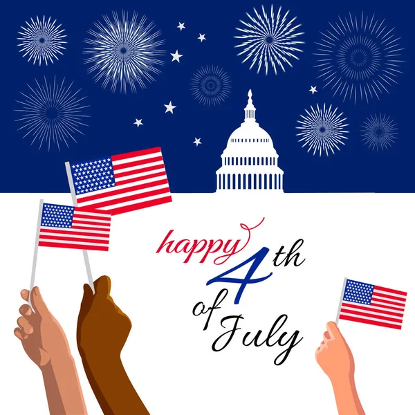 4Th July Independence Day Placard Banner Greeting Card Patriotic American — Stock Vector