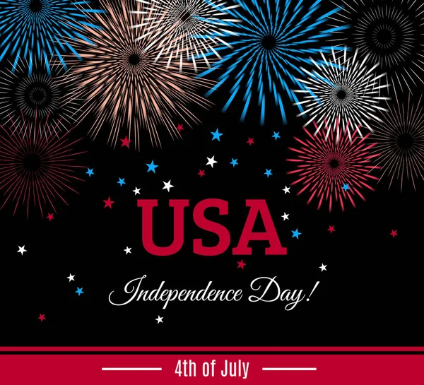 Usa Juillet Independence Day Pancarte Bannière Carte Vœux Avec Feux — Image vectorielle