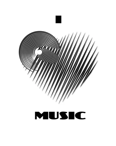 Love Music Abstract Poster Monochrome Label Isolated White Background Disk — Stock Vector