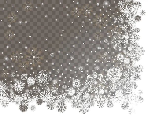 Падение Снега Прозрачном Фоне Абстрактный Снежный Фон Оформления Угловой Рамы — стоковый вектор