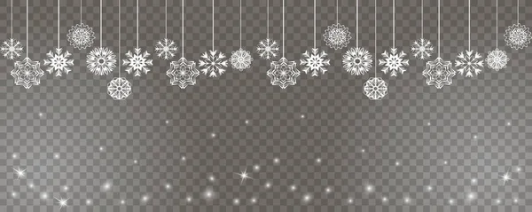 Счастливого Нового Года Рождества Белыми Снежинками Струнах Прозрачном Фоне Абстрактный — стоковый вектор