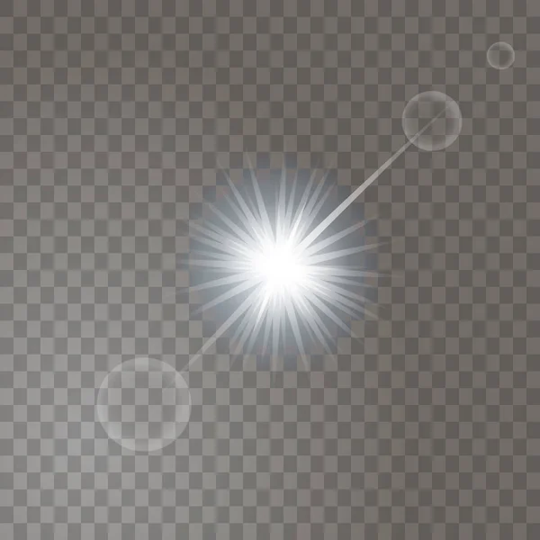 Brillante Sol Luz Brillante Estalló Fondo Transparente Decoración Estrellas Brillo — Archivo Imágenes Vectoriales