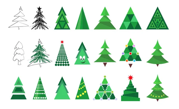 Χριστουγεννιάτικο Δέντρο Εικόνες Συλλογή Απομονώνονται Λευκό Φόντο Διακοσμητικό Σετ Για — Διανυσματικό Αρχείο