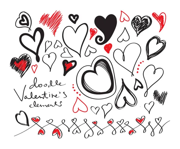 Doodle Serca Elementów Białym Tle Białym Tle Kolekcji Happy Valentines — Wektor stockowy
