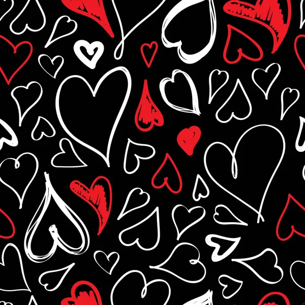 Cuore Doodle Isolato Sul Modello Nero Senza Cuciture Astratto Amore — Vettoriale Stock