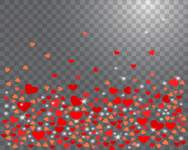 Coeurs Rouges Étincelants Sur Fond Transparent Fond Amour Abstrait Pour — Image vectorielle