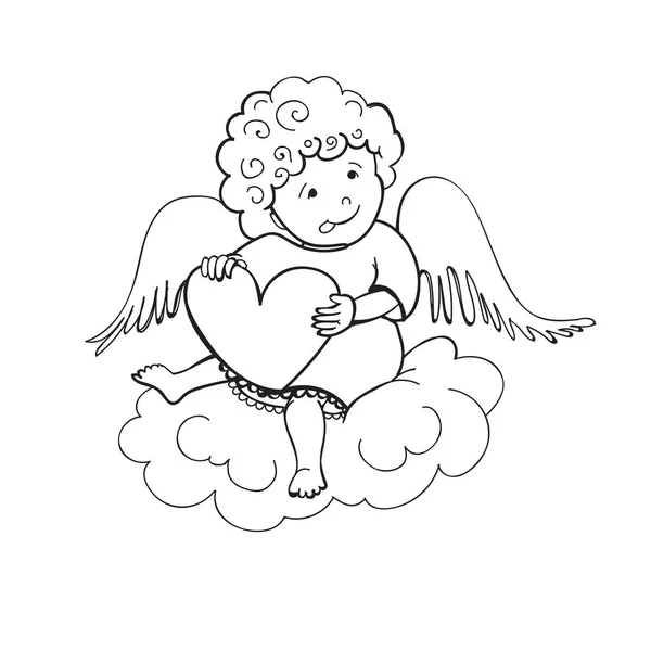 Doodle Lindo Cupido Dibujos Animados Aislado Sobre Fondo Blanco Con — Vector de stock