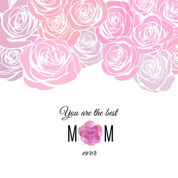 Tarjeta Felicitación Del Día Madre Con Patrón Rosas Rosadas Rosadas — Vector de stock