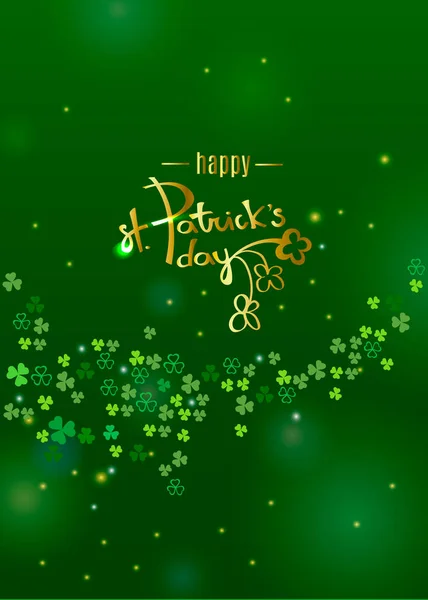 Happy Patrick Day Guld Bokstäver Logotyp Mörka Gröna Klöver Shamrock — Stock vektor