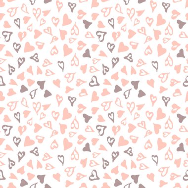 Sevgililer günü tasarımınız için beyaz arka planda satır kalp simgeler grunge pembe seamless modeli doodle. İllüstrasyon vektör el çizilmiş kroki gül