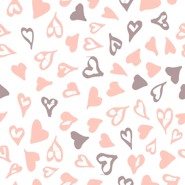 Doodle Line Heart Icons Grunge Rosa Nahtloses Muster Auf Weißem — Stockvektor