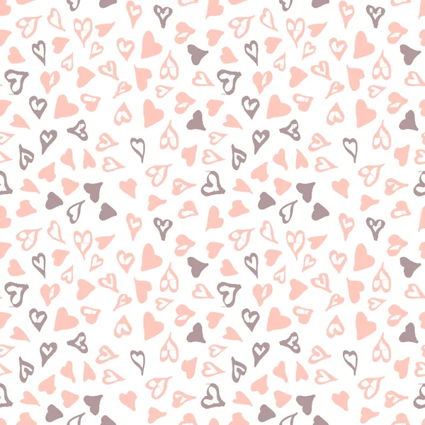 Doodle Line Heart Icons Grunge Pink Seamless Pattern White Background — Stock Vector