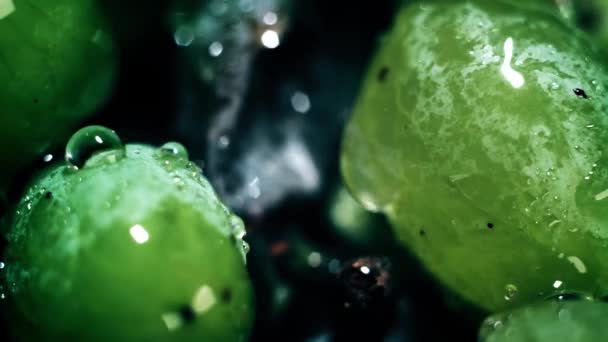 Wassertropfen. Trauben grün. Hintergrund — Stockvideo