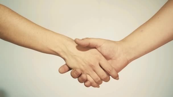 Female and male handshake. truce — Stock Video