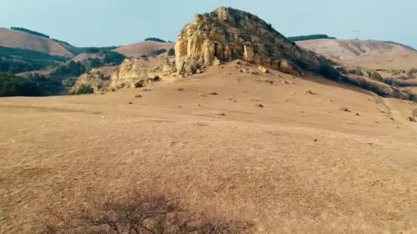 Vuelo. vista de pájaro. Drone. bosque. Campo. roca — Vídeo de stock