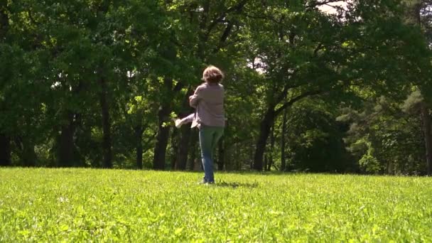 ママは公園で小さな女の子を回っている、多民族の家族、日 — ストック動画