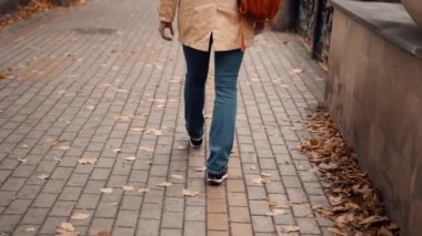 Kız sonbaharda parkta yürüyor