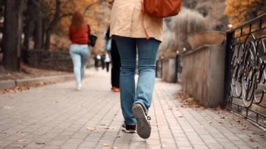 Kız sonbaharda parkta yürüyor