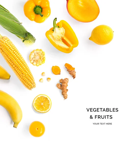 Diseño Creativo Hecho Verduras Frutas Amarillas Acostado Concepto Comida Limón — Foto de Stock