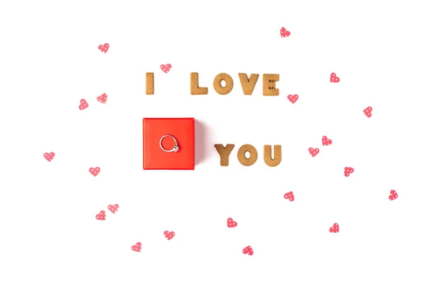 Valentine Day Concept Declaration Love Center Red Gift Box Ring — Stock Photo, Image