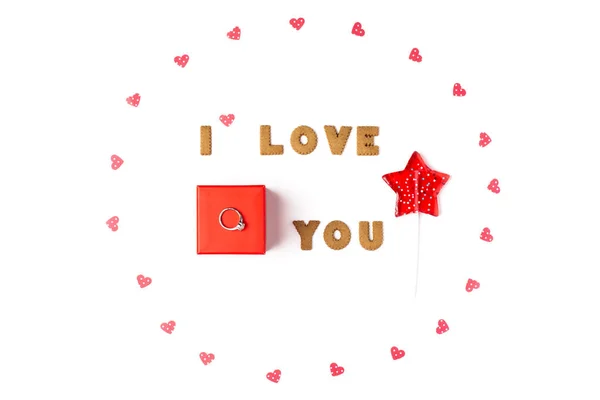 Valentine Day Concept Declaration Love Frame Made Paper Hearts Lollipop — Stock Photo, Image