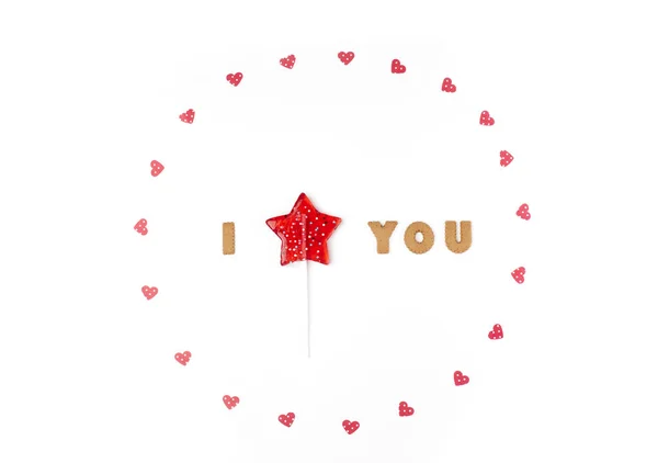 Alla Hjärtans Dag Koncept Kärleksförklaring Ram Pappershjärtan Lollipop Form Stjärna — Stockfoto