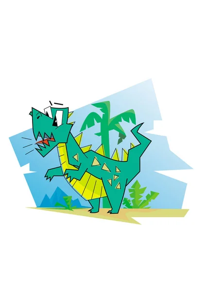 Ilustração vetorial de personagem de dinossauro de desenhos animados — Vetor de Stock