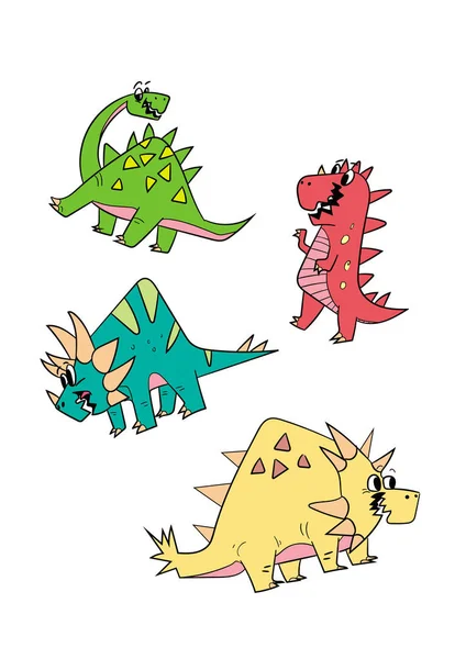 Ilustración vectorial Juego de dibujos animados de carácter dinosaurio — Vector de stock
