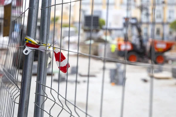 Obras Construcción Renovación Ladrillos Pavimento Losas Pavimentación Calle Ciudad — Foto de Stock