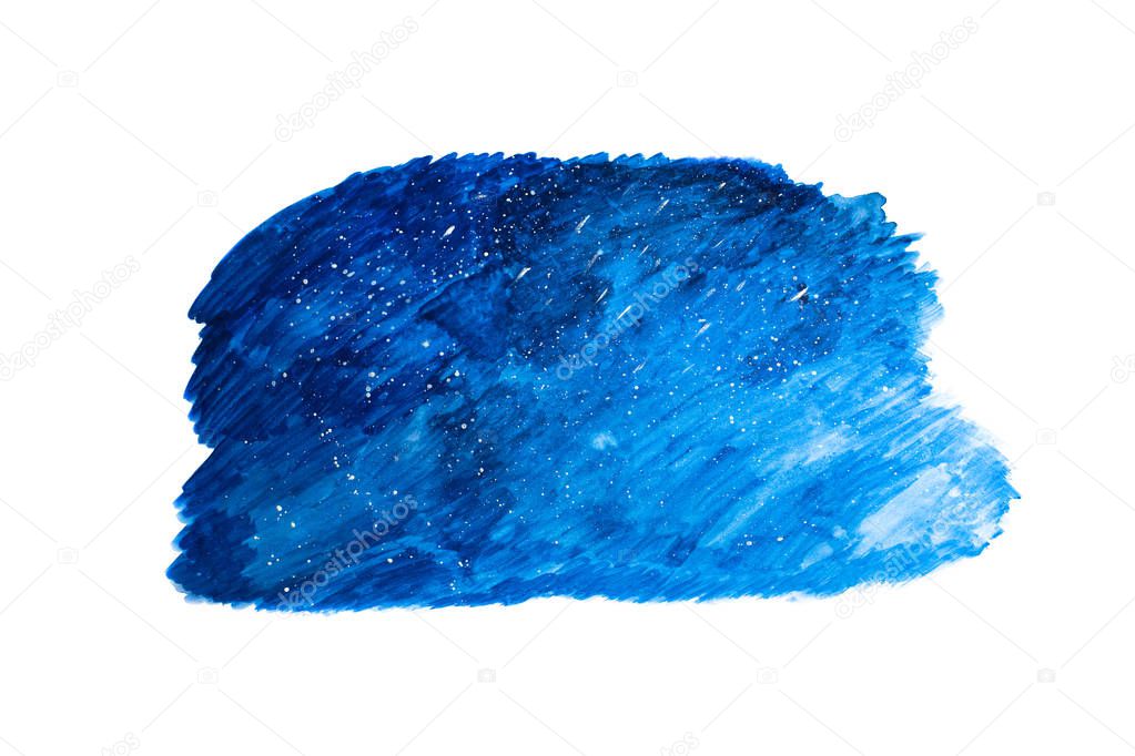 Abstract watercolor texture art of amazing deep dark blue sky with stars (hand painted) on white background