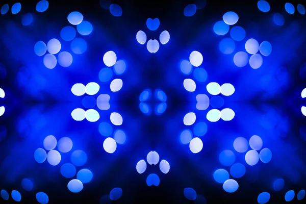 Brillo Simétrico Abstracto Desenfocado Luces Azules Textura Bokeh Sobre Fondo —  Fotos de Stock