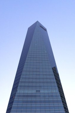 Four modern skyscrapers (Cuatro Torres) in business financial district of Madrid, Spain 2018-08-14 
