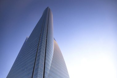 Four modern skyscrapers (Cuatro Torres) in business financial district of Madrid, Spain 2018-08-14 