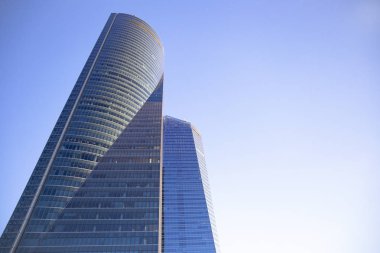 Four modern skyscrapers (Cuatro Torres) in business financial district of Madrid, Spain 2018-08-14 