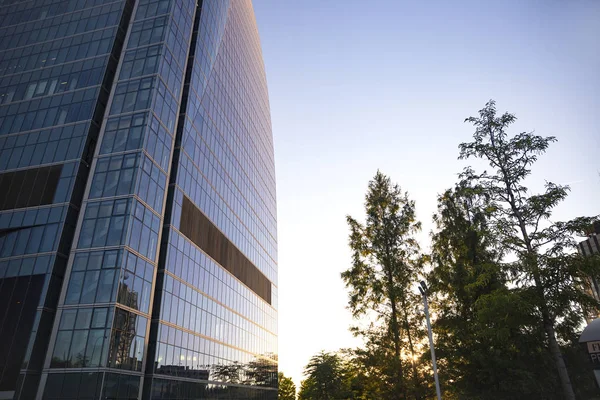 Four modern skyscrapers (Cuatro Torres) in business financial district of Madrid, Spain 2018-08-14 