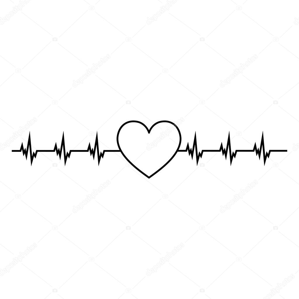 Cardiogram: cardiology heartbeat rhythm ecg icon (pulse line) on the white background.