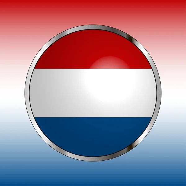 Icoon Van Nationale Vlag Van Nederland Ronde Knop Met Metalen — Stockvector